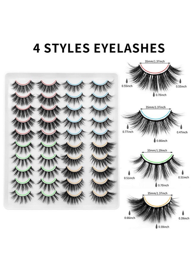 Lashes False Eyelashes 20 Pairs 6D 4 Styles Mixed Faux Mink Lashes Thick Wispy Fluffy Natural Fake Eyelashes Cat Eye Lashes Natural Look Reusable Lashes Pack; 10Mm 20Mm