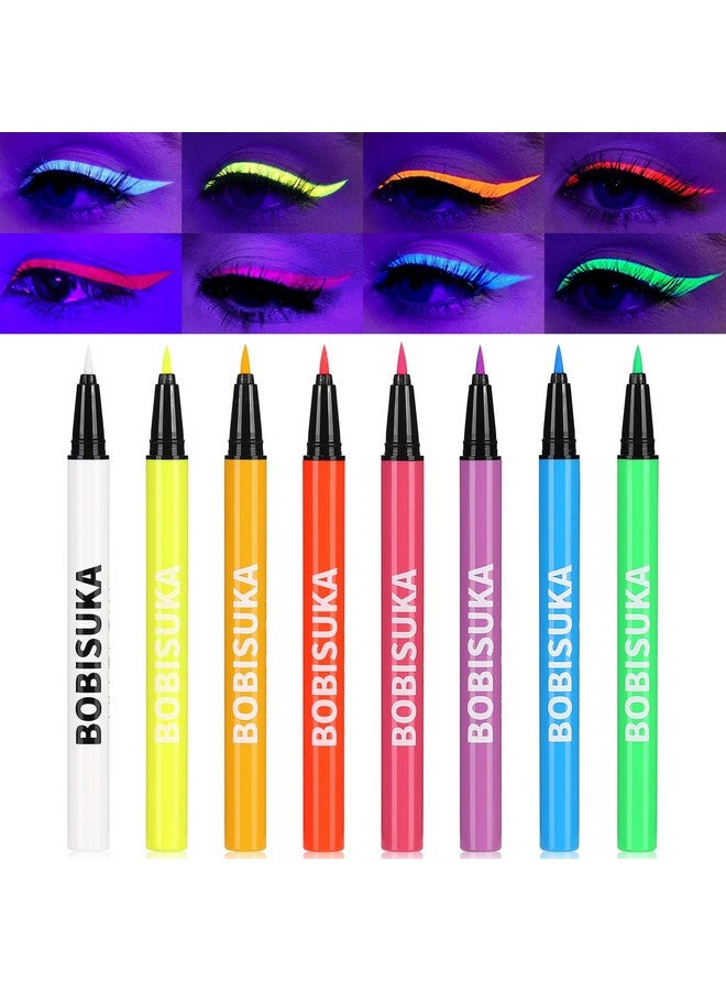8 Colors Uv Glow Neon Liquid Eyeliner Set Matte Colored Eyeliners Pen Colorful Waterproof Smudge Proof Pigmented Graphic Liners Delineadores De Colores Para Ojos Eye Makeup Gift Kit