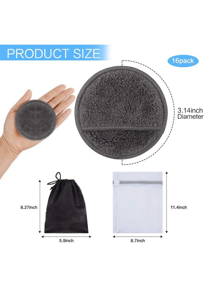 Reusable Makeup Remover Pads For Faceeyelips 16 Pack Microfiber Face Cleansing Gloves Washable With Laundry Bag And Travel Bag Rounds Toner Pads (Round 3.15Inchx16 Dark Grey)