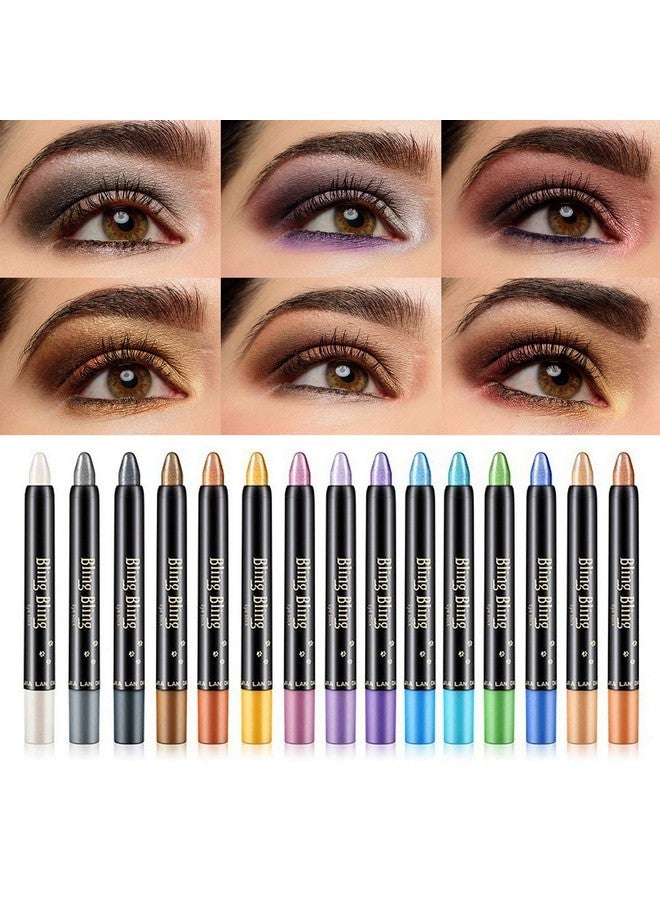 15 Colors Glitter Eyeshadow Stick Colorful Set Shimmer Glitter Pearl Cream Eye Shadow Stick Eyeshadow Crayon Shiny Colored Sticks Eyeshadow Pen Eye Makeup Long Lasting Smooth Eye Shadow Stick