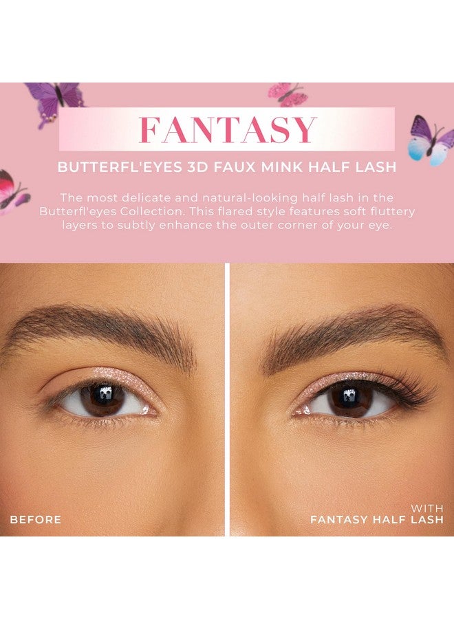 Butterfl'Eyes Fantasy Faux Mink Lashes ; Half Lashes Natural Look & Feel ; False Eyelashes Light & Comfortable ; Reusable Eyelashes 20X ; No Trimming + Easy To Apply ; Flare Style ; 13Mm