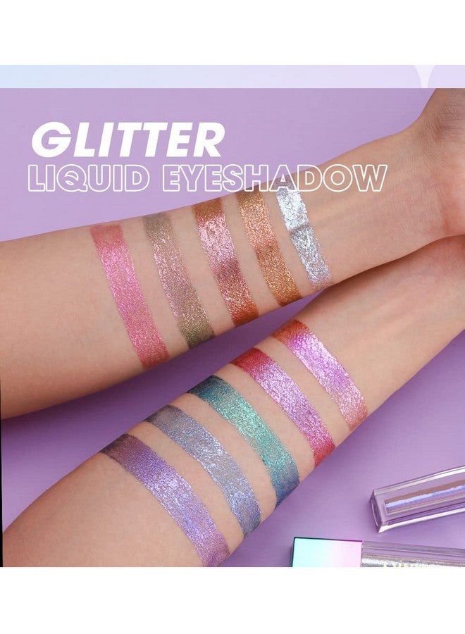 10 Colors Glitter Liquid Eyeshadow Makeup Set Long Lasting Highly Pigmented Liquid Eye Shadow Shimmer Metallic Shining Sparkly Eyeshadow Cosmetics