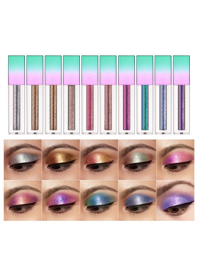 10 Colors Glitter Liquid Eyeshadow Makeup Set Long Lasting Highly Pigmented Liquid Eye Shadow Shimmer Metallic Shining Sparkly Eyeshadow Cosmetics