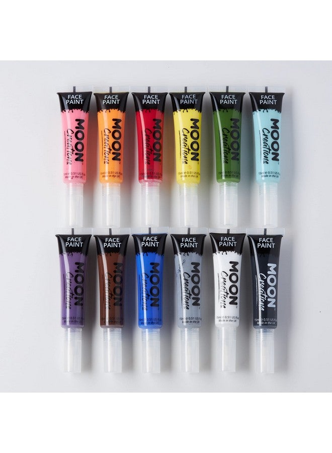 Face & Body Paint With Brush Applicator By Moon Creations 0.50Fl Oz Set Of 12 Colours