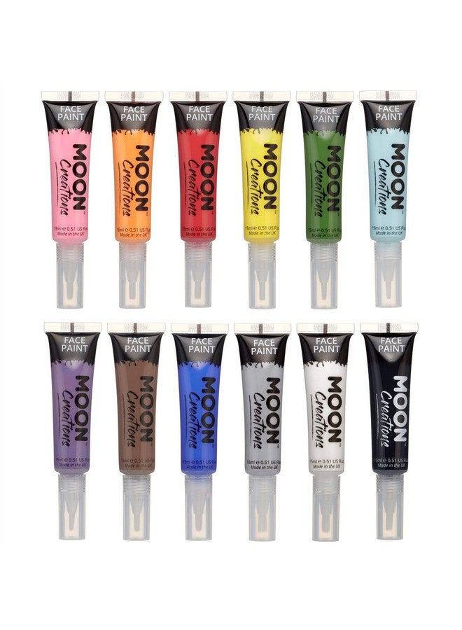 Face & Body Paint With Brush Applicator By Moon Creations 0.50Fl Oz Set Of 12 Colours