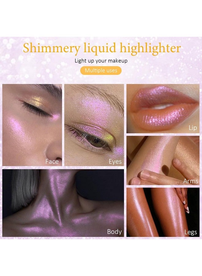 Light Liquid Face Highlighter Makeup Waterproof Long Lasting Halographic Mermaid Pink Glow Sparkly Glitter Body Shimmer Oil Liquid Luminizer Stick Highlight Illuminator For Face Body Eyes Cheeks