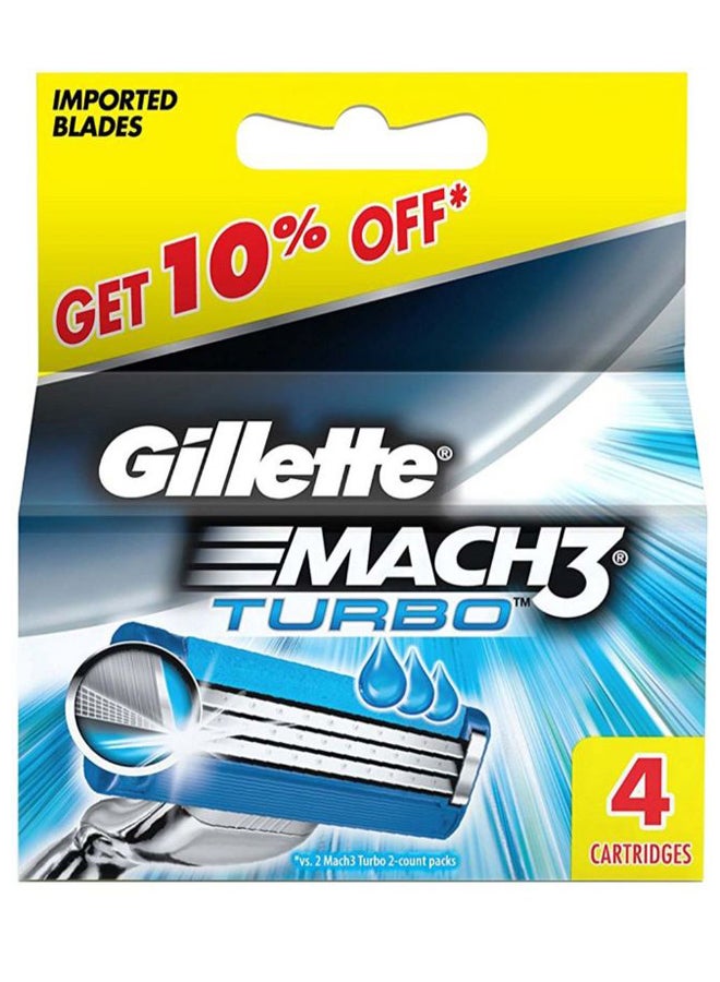 4-Piece Mach 3 Turbo Manual Shaving Blade Set Silver 100grams