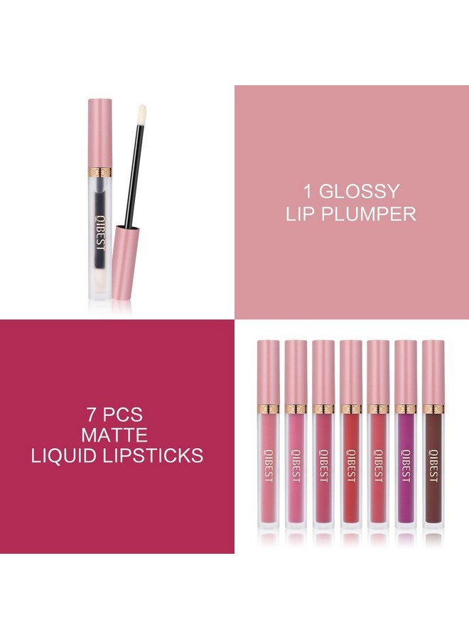 7Pcs Matte Liquid Lipstick And 1Pcs Lip Plumper Makeup Setpigmented Waterproof Make Up Gift Lip Gloss Sets Long Wearing Velvet Lip Kit For Teens And Women