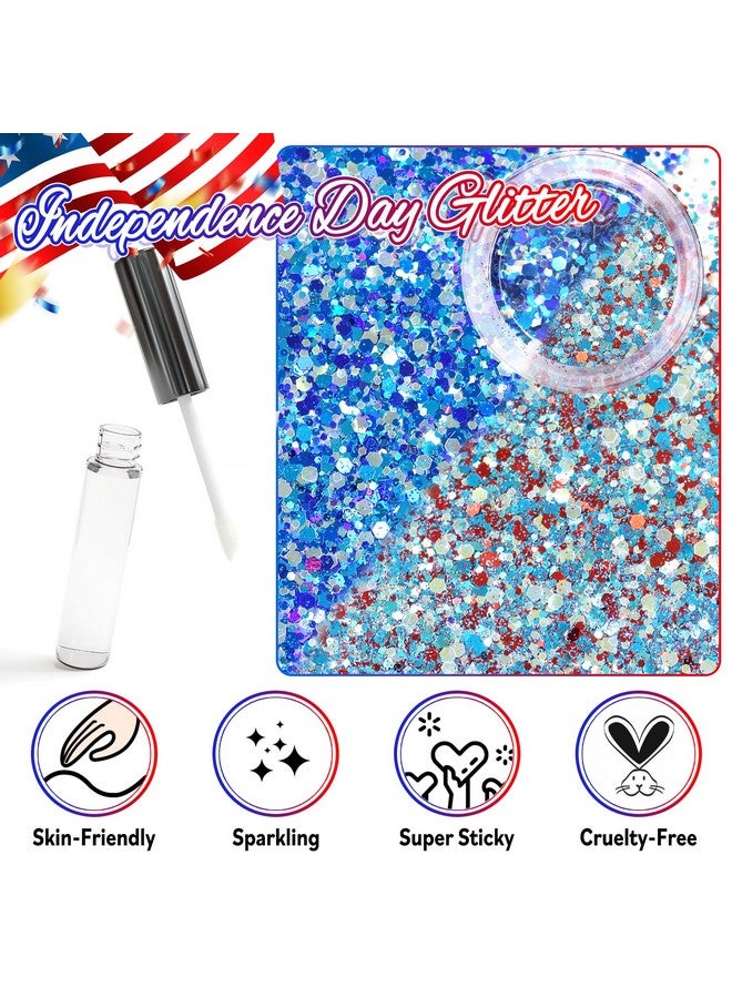 Independence Day Body Glitter 2 Jars Red Blue White Chunky Sequins With Glue Women Eyeshadow 4Th Of July Face Paint Festival Rave Outfit Hair Accessories Party Costumes Submarine Coral