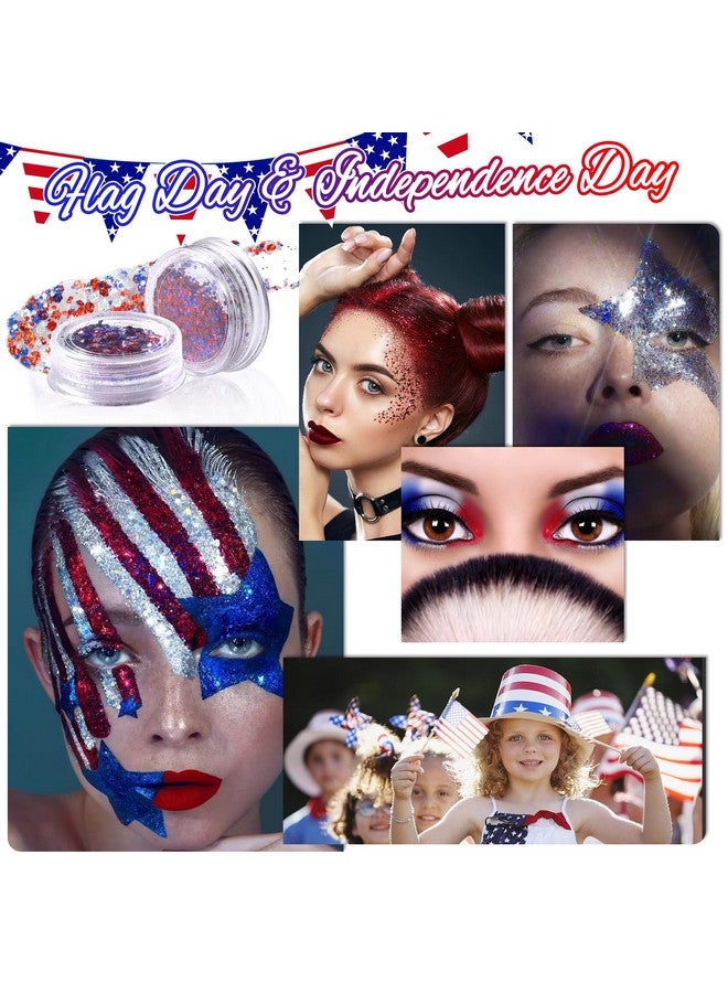 Independence Day Body Glitter 2 Jars Red Blue White Chunky Sequins With Glue Women Eyeshadow 4Th Of July Face Paint Festival Rave Outfit Hair Accessories Party Costumes Submarine Coral