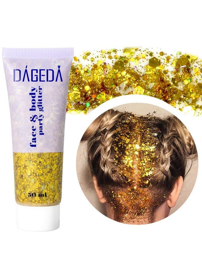 Body Glitter Gel Face Glitters Body Gel Sequins Shimmer Liquid Eyeshadow Chunky Glitter For Face Hair Nails Holographic Cosmetic Laser Powder Festival Glitter Makeup 50Ml(Gold）