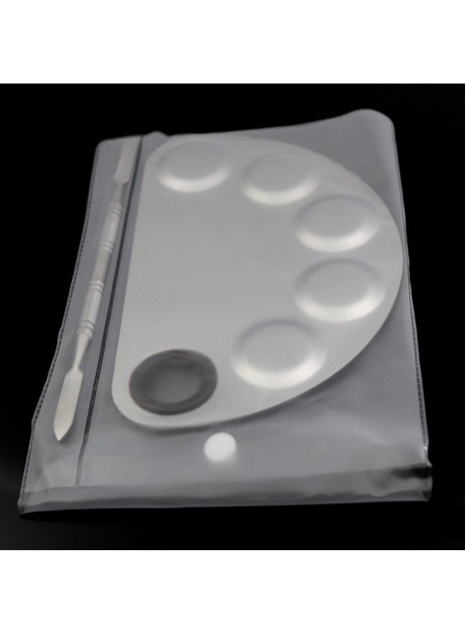 Stainless Steel 5 Well Makeup Palette Artist Mixing Palette With Spatula For Cosmetic Blending (Semicircle)