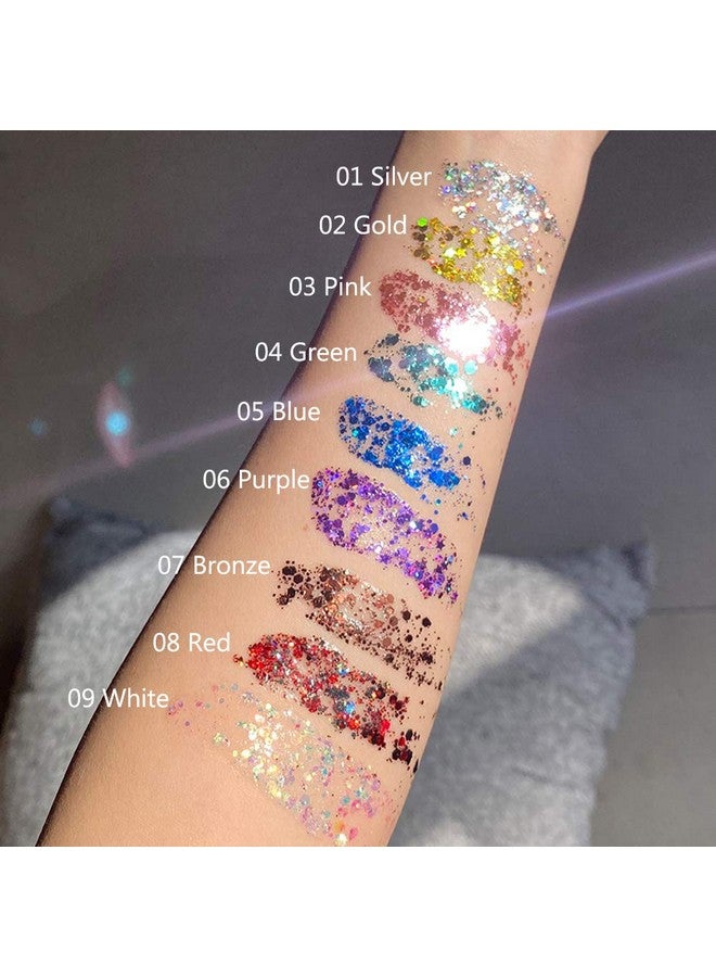 Mermaid Sequins Chunky Glitter Liquid Eyeshadow Glitter Body Gel Festival Glitter Cosmetic Face Hair Nails Makeup Long Lasting Sparkling 30G ( 07 Bronze)