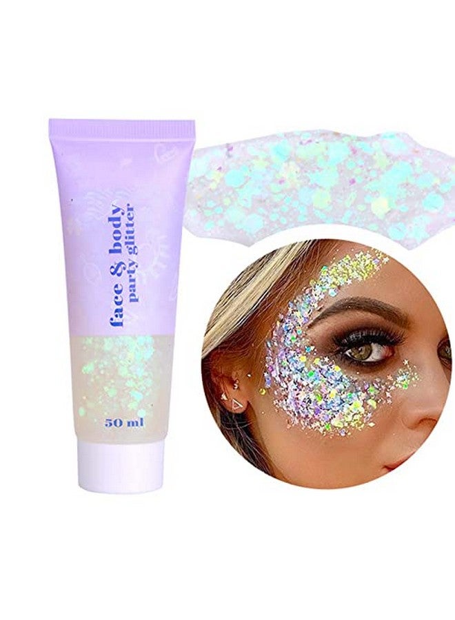 Body Glitter Gel Face Glitter Body Gel Sequins Shimmer Liquid Eyeshadow Chunky Glitter For Face Hair Nails Holographic Cosmetic Laser Powder Festival Glitter Makeup 50Ml(White)