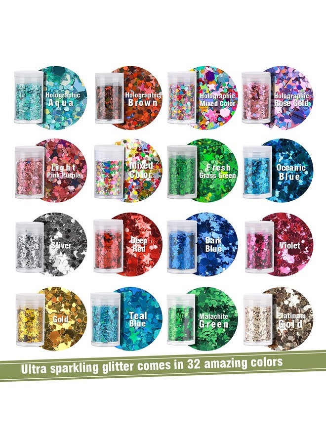 Glitter Chunky Glitter Mixed Nail Glitter With Stars Cosmetic Face Body Eye Hair Glitter 32Pcs