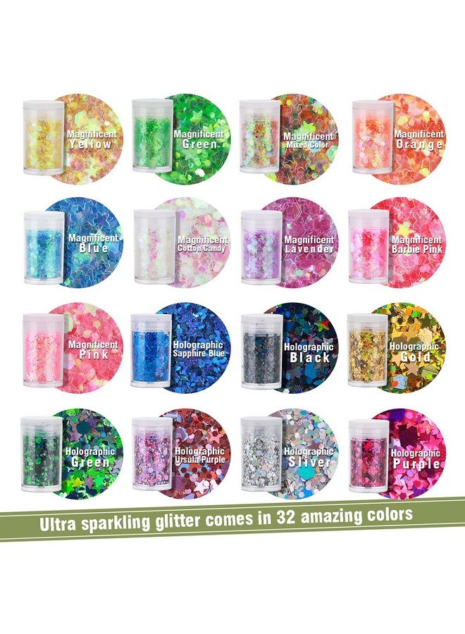 Glitter Chunky Glitter Mixed Nail Glitter With Stars Cosmetic Face Body Eye Hair Glitter 32Pcs