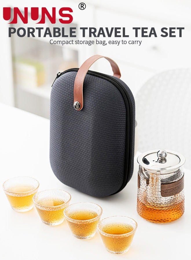 Glass Tea Set,Portable Small Glass Teapot With 1 Infuser And 4 Cups,For Travel,Business Trip,Hotel