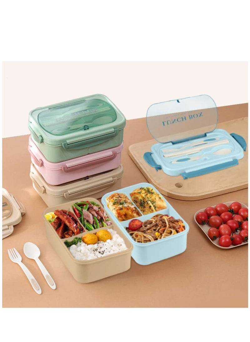 Bento Box for Adult, LeakProof Lunch Box with Utensils, 1200 ML Lunch Containers for Adults, BPA Free, 3 Compartment Bento Box Microwave Safe, Khaki