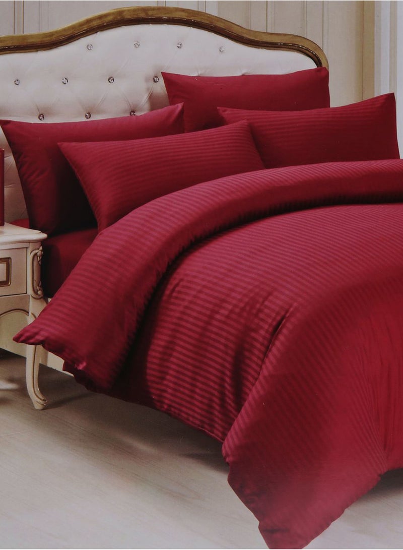 6-Piece Hotel Line Stripe Comforter Set Cotton Burgundy 200x200cm
