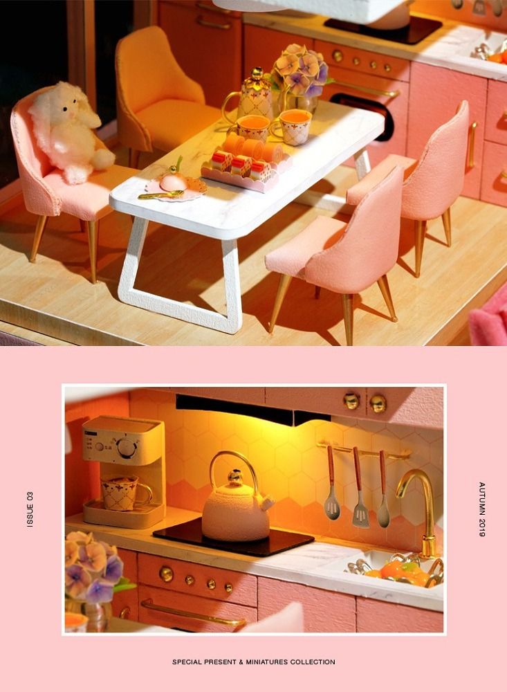 DIY Miniature Dollhouse Kit 1:24 Scale Mini Handmade Wooden Doll House with Music Great Crafts Gift for Birthday Mother's Day Kids Teens Adults Assemble the Villa Model Gift
