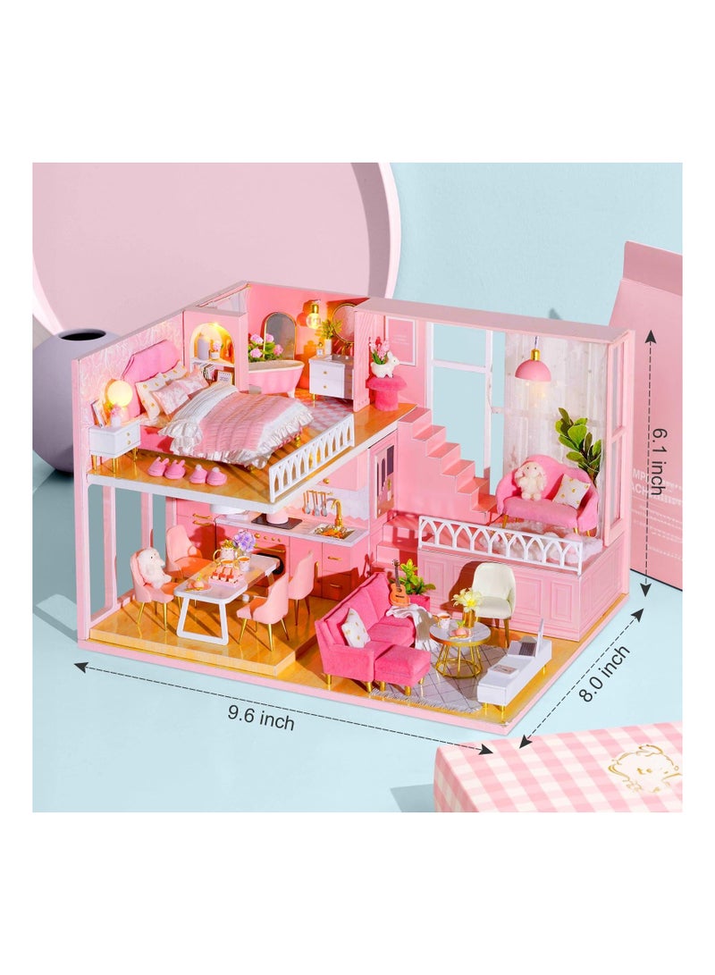 DIY Miniature Dollhouse Kit 1:24 Scale Mini Handmade Wooden Doll House with Music Great Crafts Gift for Birthday Mother's Day Kids Teens Adults Assemble the Villa Model Gift