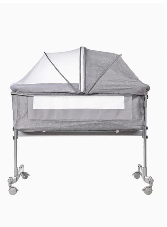 Grey 3 in 1 Baby Folding Crib Portable Cosleeping Bed With Adjustable Bedside And Sleeper 6 9 Months