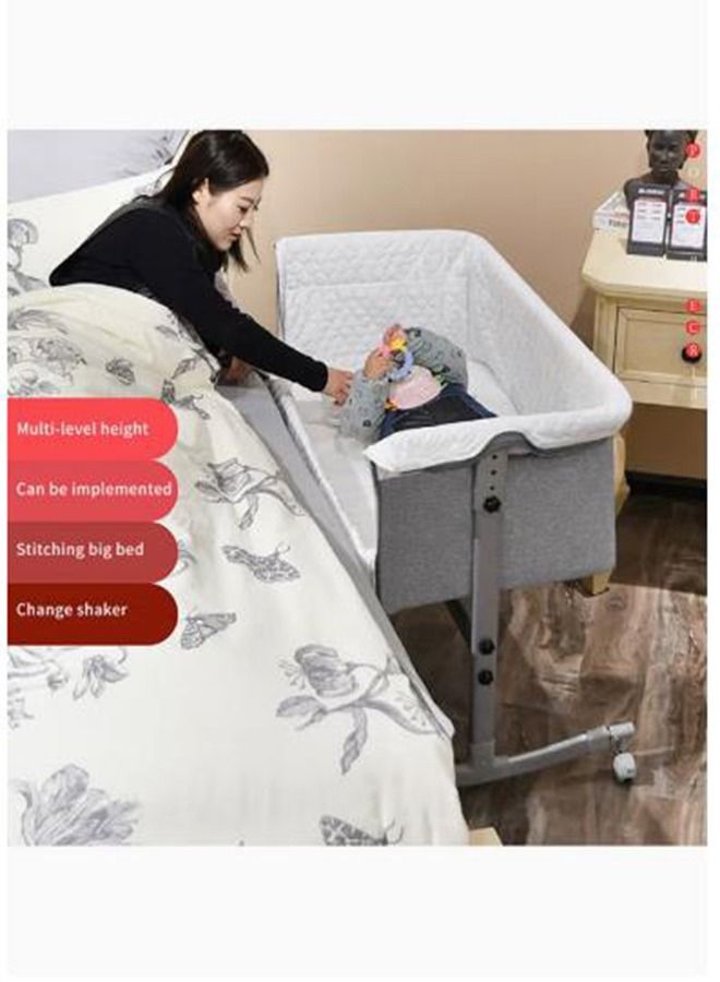 Grey 3 in 1 Baby Folding Crib Portable Cosleeping Bed With Adjustable Bedside And Sleeper 6 9 Months