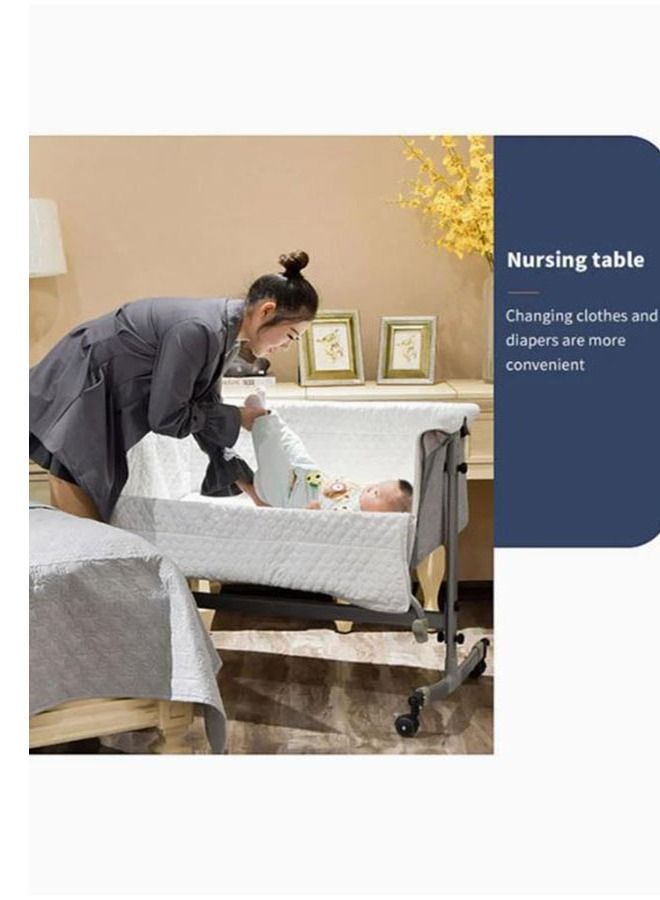 Grey 3 in 1 Baby Folding Crib Portable Cosleeping Bed With Adjustable Bedside And Sleeper 6 9 Months