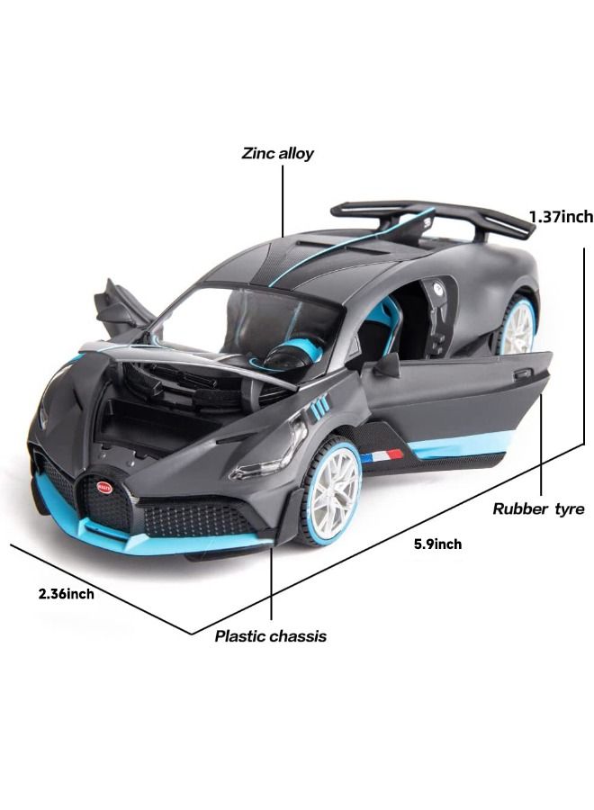 1/32 Bugattii Divo Model Car, Alloy Diecast Pull Back Toy Vehicle with Light and Music, Supercar Toys for Toddlers Kids Children Gift (Dark Gray)