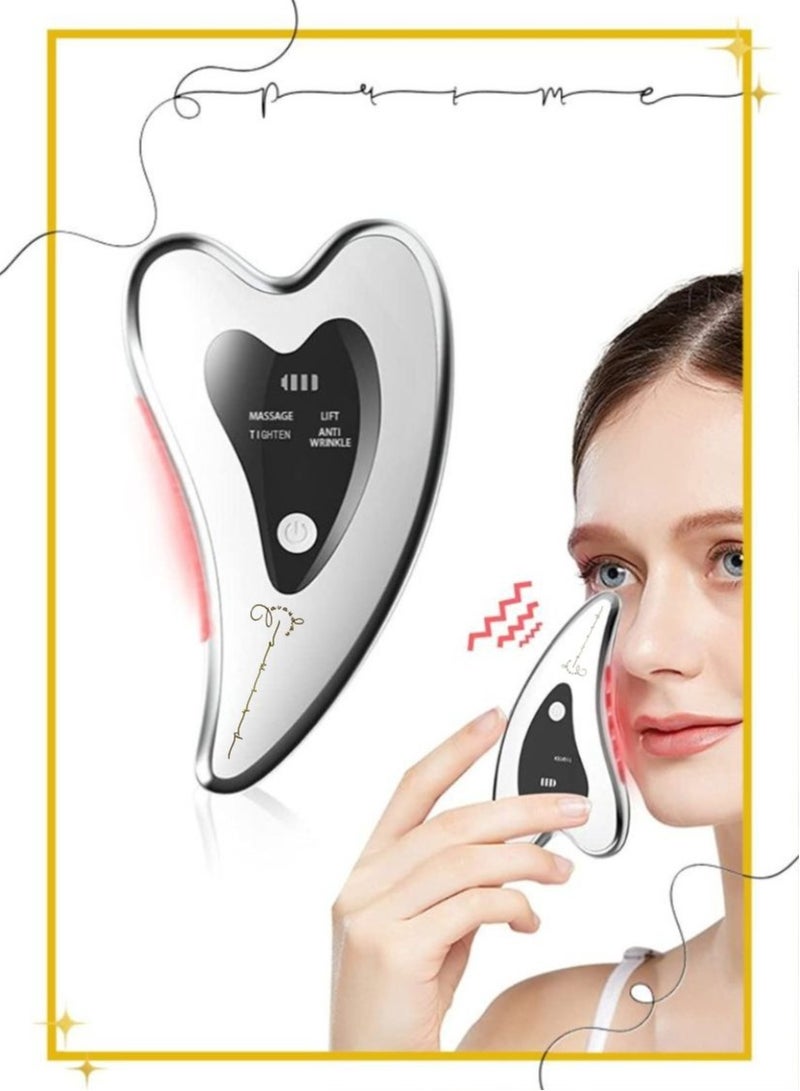 Electric Gua Sha - Face Lift Device -Gua Sha Facial Tools - Face Sculpting Tool - Heated & Vibration & Red Light Face Massager Anti-Aging & Wrinkles Puffiness Double Chin Tension Relief