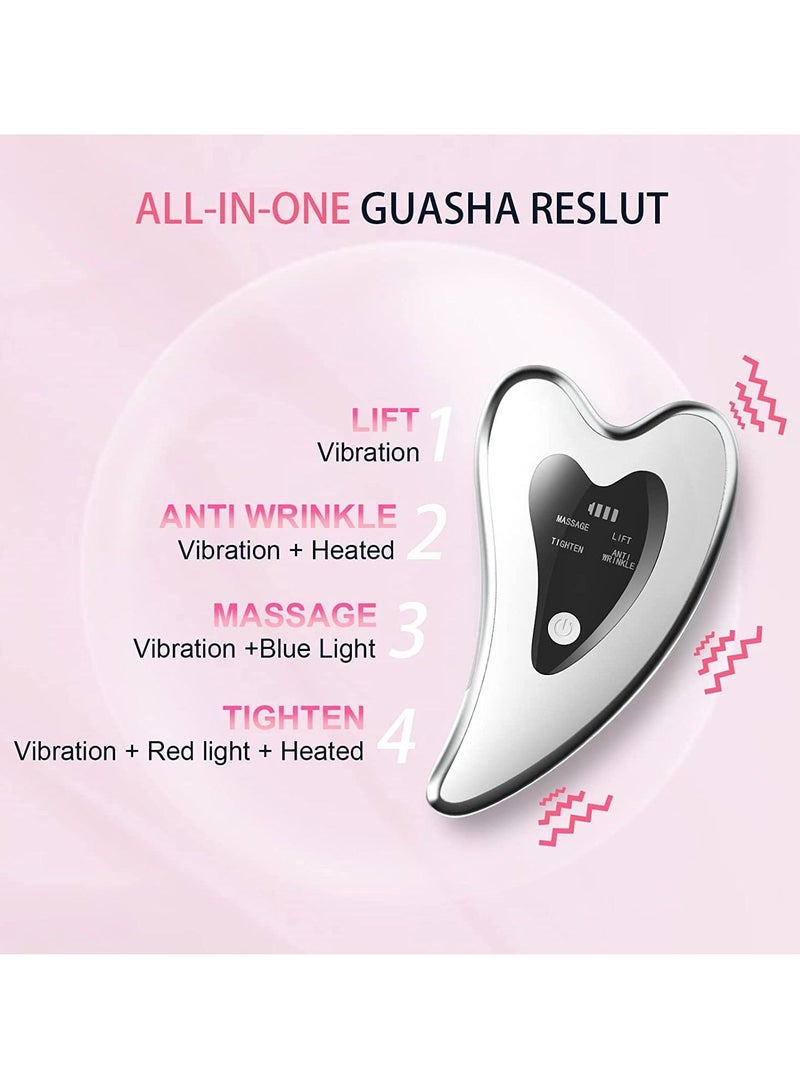 Electric Gua Sha - Face Lift Device -Gua Sha Facial Tools - Face Sculpting Tool - Heated & Vibration & Red Light Face Massager Anti-Aging & Wrinkles Puffiness Double Chin Tension Relief