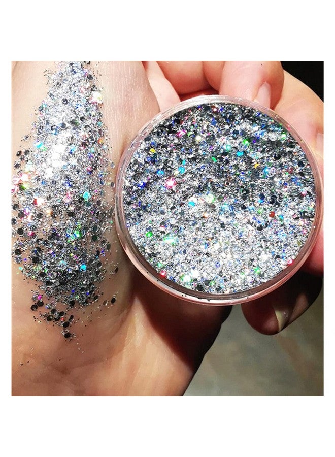 Colorful Sparkling Body Glitter Mermaid Sequins Chunky Glitter Gel Hair Glitter Gel Festival Glitter Cosmetic For Face Hair Nails Stage Bride Makeup Long Lasting 30Ml (Silver)