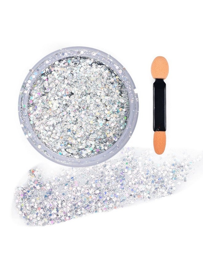 Colorful Sparkling Body Glitter Mermaid Sequins Chunky Glitter Gel Hair Glitter Gel Festival Glitter Cosmetic For Face Hair Nails Stage Bride Makeup Long Lasting 30Ml (Silver)
