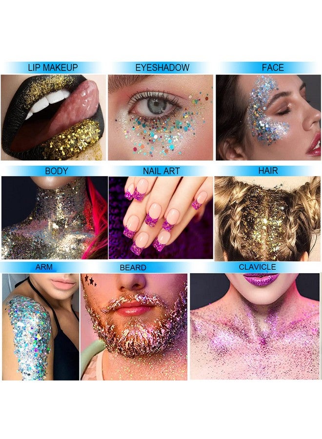 Colorful Sparkling Body Glitter Mermaid Sequins Chunky Glitter Gel Hair Glitter Gel Festival Glitter Cosmetic For Face Hair Nails Stage Bride Makeup Long Lasting 30Ml (Silver)