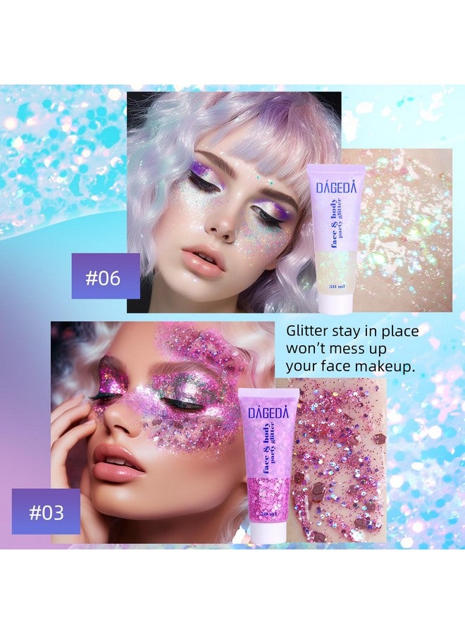 2Colors Body Glitter Gel Face Glitter Gel Body Shimmer Body Sequins Liquid Eyeshadow Holographic Laser Glitter Makeup Extra Fine Glitter Gel For Women Rave Accessorie (White And Pink)