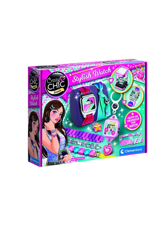 Clementoni Crazy Chic Stylish Watch | Watch-Making Kit | Do it Youself | Pretend Play | Arts & Crafts | Personalized Watch | Easy to Use | Develops Fine Motor Skills & Creativity | Colorful and Customizable | Fashionable | Perfect Gift for Fashion Lovers!