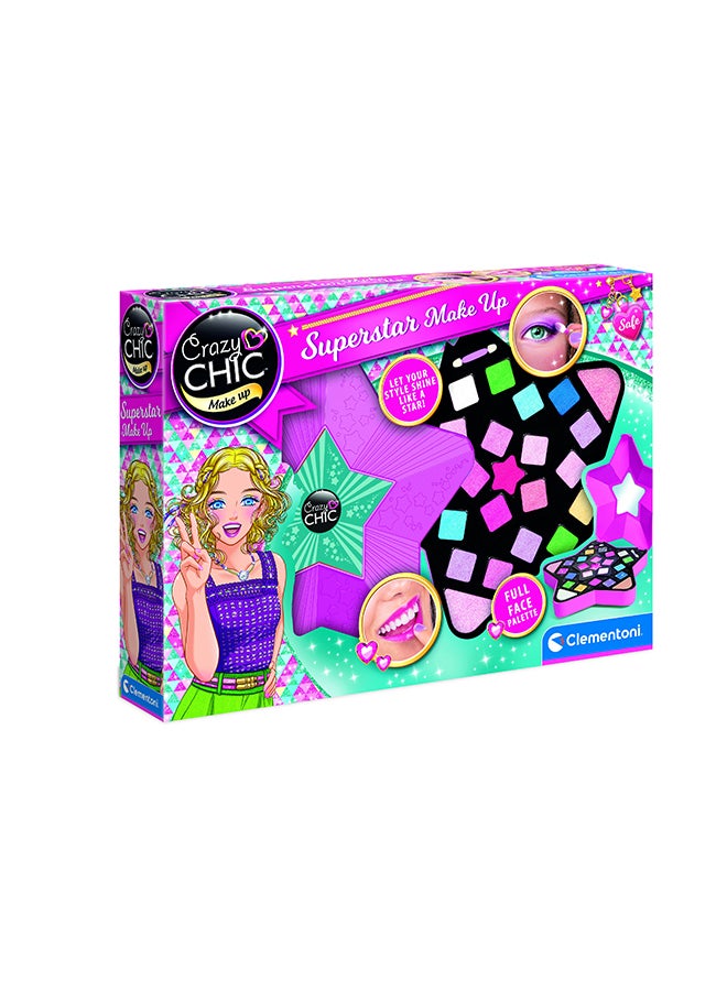 Clementoni Crazy Chic Superstar Make Up | Make Up Toy Kit | Do it Youself | Pretend Play | Arts & Crafts | Easy to Use | Develops Fine Motor Skills & Creativity | Colorful | Fashionable | Perfect Gift for Fashion Lovers!