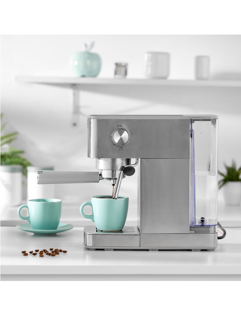 Espresso and Cappuccino Coffee Maker Machine Equipped with 20 Bar High Pressure Pump and Powerful Steam System Makes Cappuccino, Lattes, Espresso, Macchiato, Mocha 1.4 L 1450 W GCM1415SS Silver