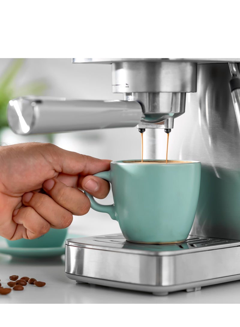 Espresso and Cappuccino Coffee Maker Machine Equipped with 20 Bar High Pressure Pump and Powerful Steam System Makes Cappuccino, Lattes, Espresso, Macchiato, Mocha 1.4 L 1450 W GCM1415SS Silver