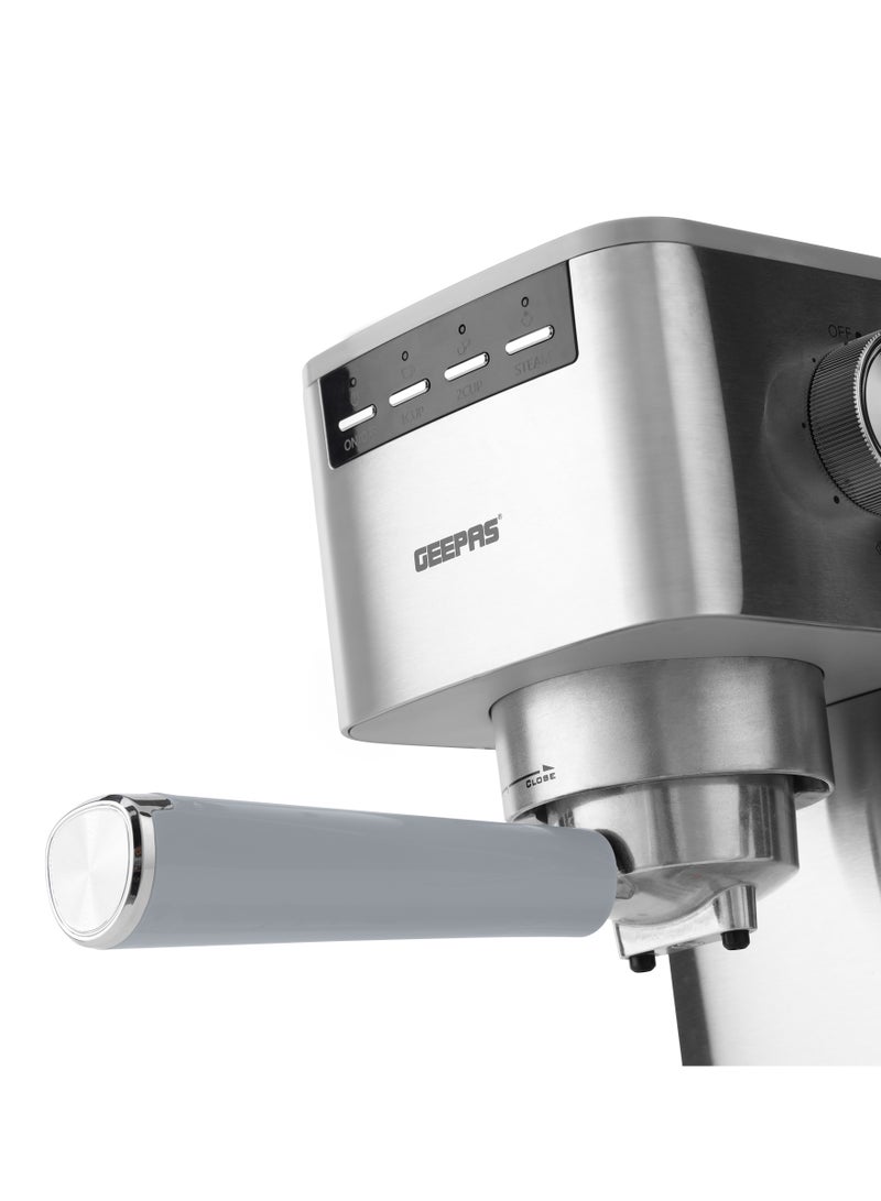 Espresso and Cappuccino Coffee Maker Machine Equipped with 20 Bar High Pressure Pump and Powerful Steam System Makes Cappuccino, Lattes, Espresso, Macchiato, Mocha 1.4 L 1450 W GCM1415SS Silver