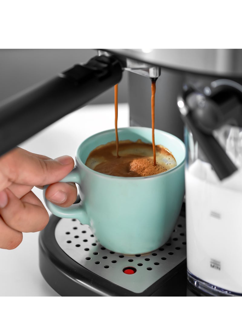 Espresso and Cappuccino Coffee Machine, Equipped with 20 Bar High Pressure Pump and Powerful Steam System, Makes Cappuccino, Lattes, Espresso, Macchiato, Mocha 1.5 L 1250 W GCM1215SA Silver/ Black