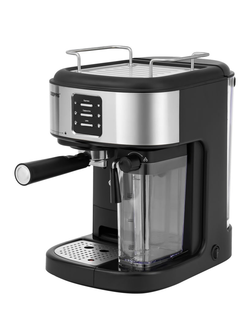 Espresso and Cappuccino Coffee Machine, Equipped with 20 Bar High Pressure Pump and Powerful Steam System, Makes Cappuccino, Lattes, Espresso, Macchiato, Mocha 1.5 L 1250 W GCM1215SA Silver/ Black