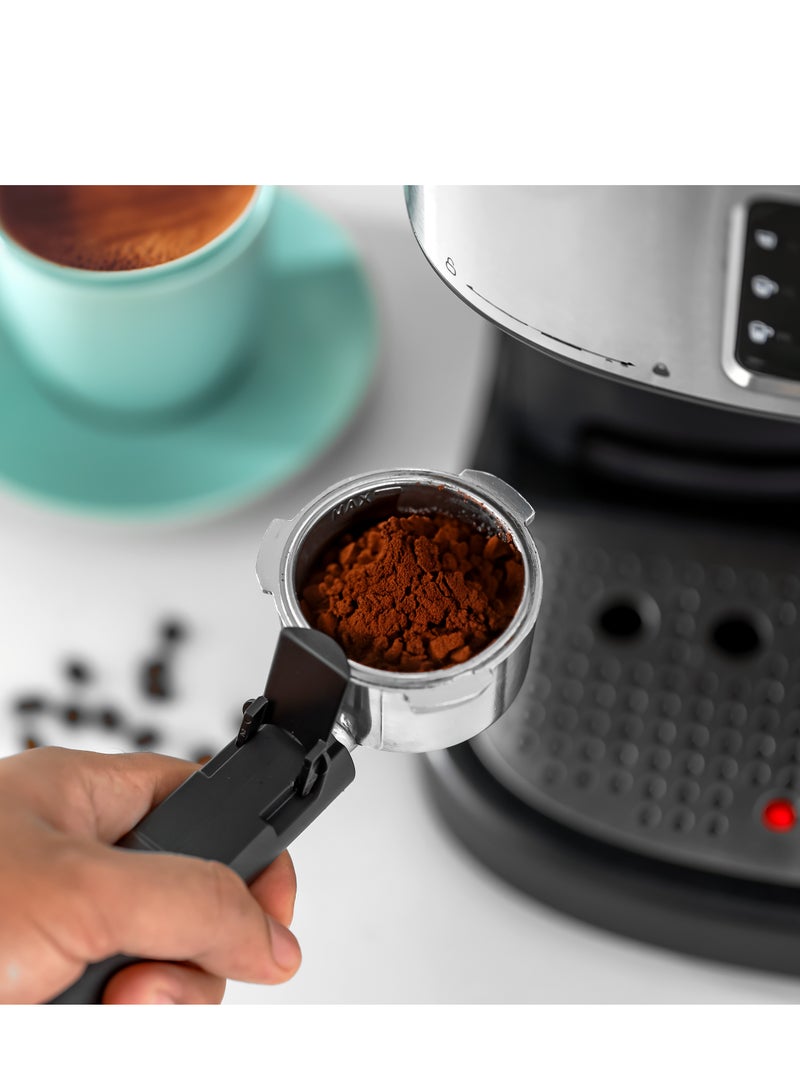 Espresso and Cappuccino Coffee Machine, Equipped with 20 Bar High Pressure Pump and Powerful Steam System, Makes Cappuccino, Lattes, Espresso, Macchiato, Mocha 1.5 L 1250 W GCM1215SA Silver/ Black