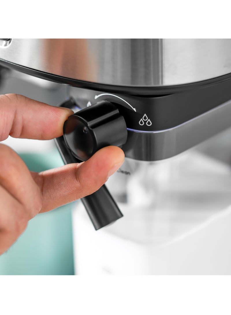 Espresso and Cappuccino Coffee Machine, Equipped with 20 Bar High Pressure Pump and Powerful Steam System, Makes Cappuccino, Lattes, Espresso, Macchiato, Mocha 1.5 L 1250 W GCM1215SA Silver/ Black