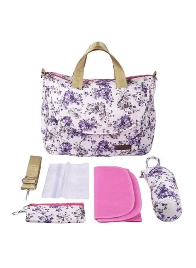 Goolsky Multifunctional Floral Print Travel Nappy Bag Simple Shape With Bottle Bag And Shoulder Strap