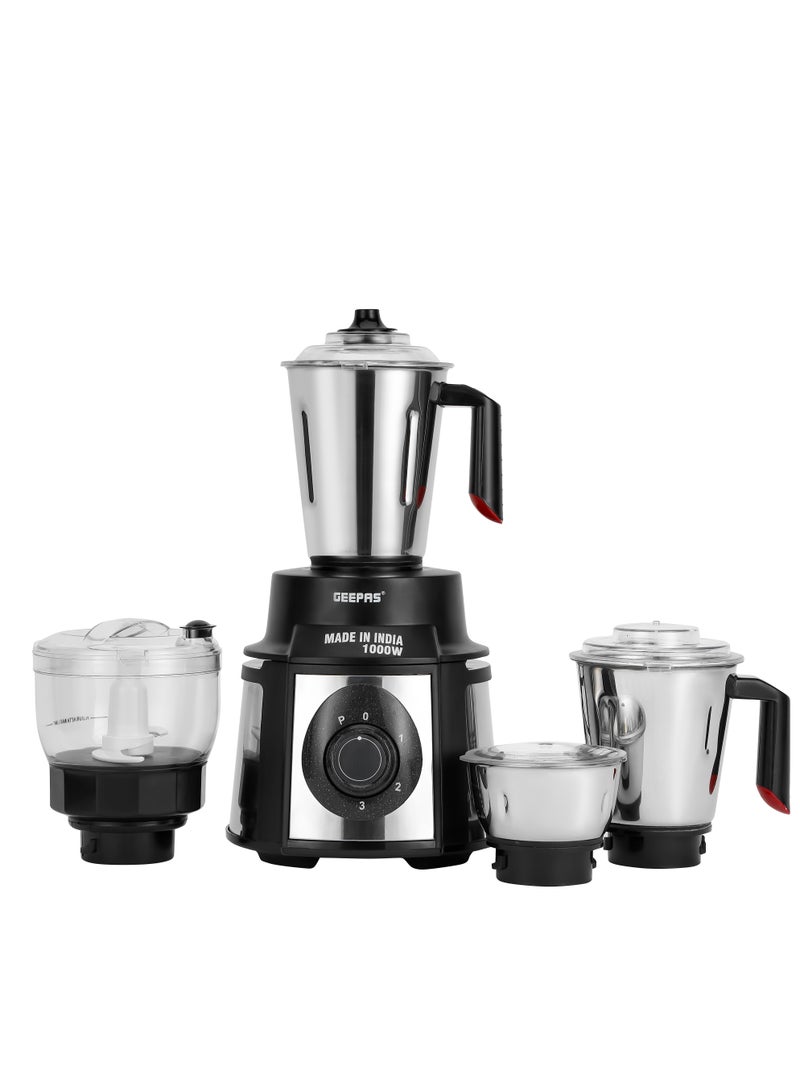 5 in1 Blender/ Mixer Grinder, Sturdy Stainless Steel Finish Body, Super Efficient Sharp Blades, Unbreakable Polycarbonate Jar Caps, Stainless Steel Polished Jar, Powerful Copper Motor 1.5 L 1000 W GSB44108 Black & silver