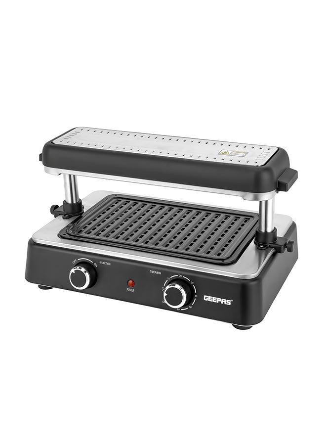 Geepas Fast Indoor Grill, With Drip Tray for Easy Cleaning, and Thermostat Control for Versatile Cooking, Perfect for Sizzling Steaks, Searing Vegetables, Toasting Breads and Buns 1400 W GBG63060 Silver/ Black