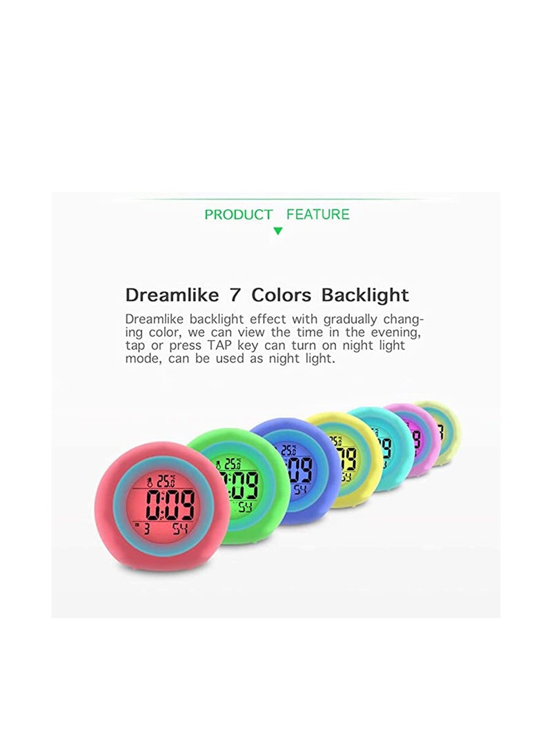KASTWAVE Kids Alarm Clock, Digital Alarm Clock with Rechargeable, 7 Color Changing Night Light, Snooze, Touch Control, Temperature for Children Bedroom, Digital Clock for Boys and Girls