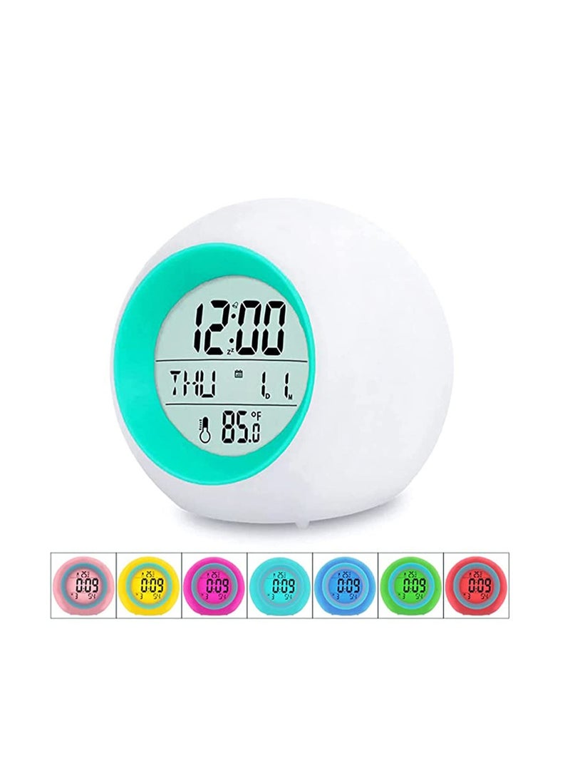 KASTWAVE Kids Alarm Clock, Digital Alarm Clock with Rechargeable, 7 Color Changing Night Light, Snooze, Touch Control, Temperature for Children Bedroom, Digital Clock for Boys and Girls