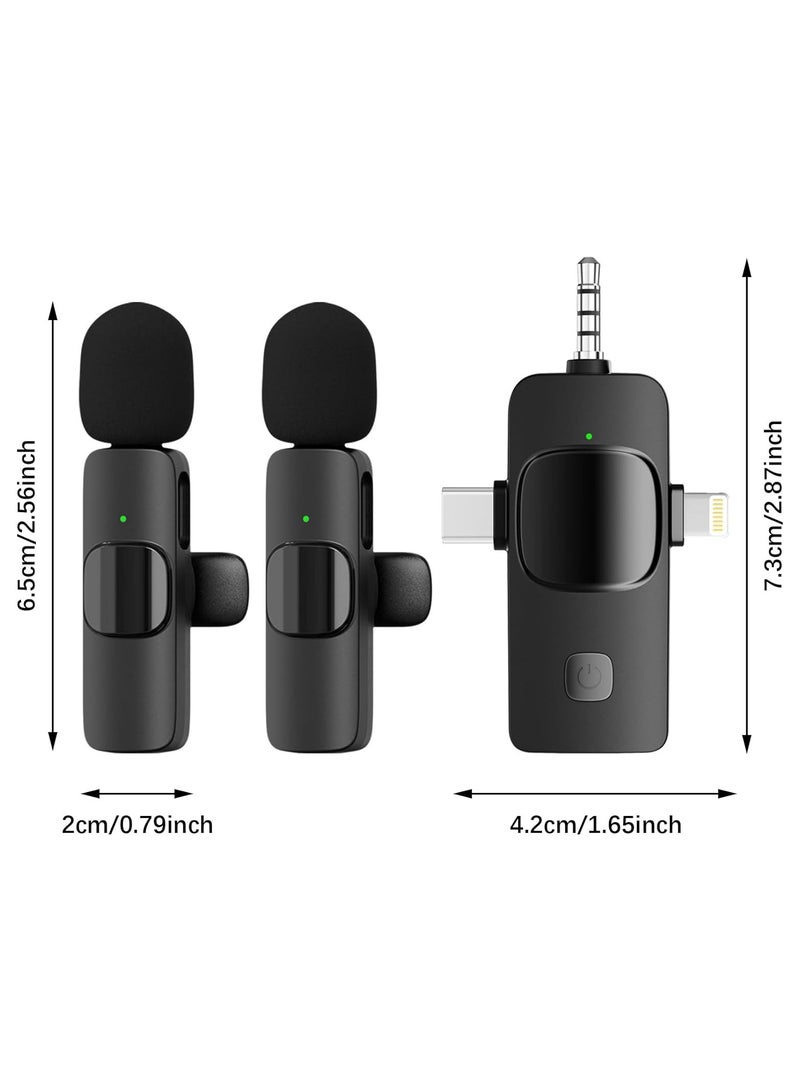 Wireless Lavalier Microphone 3 in 1 for iPhone iPad iPhone 15 USB C Smartphone Computer Camera, Plug and Play Intelligent Noise Reduction Mini Mic for Vlog YouTube TikTok Live Streaming (MIC 2)